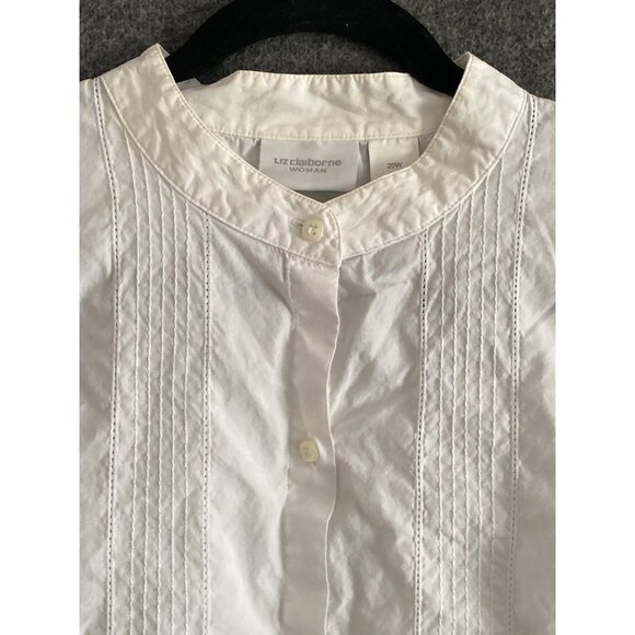 Liz Claiborne Blouse White LS Button Front Tuxedo Top Women 20W Plus - Picture 4 of 9